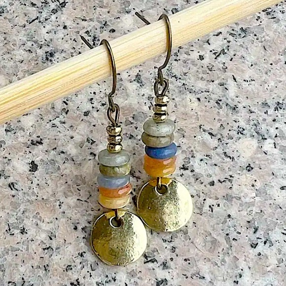 Bohemian Beaded Stacked Dangle Earrings Bronze Multic Beads Tribal Handmade - Picture 2 of 5